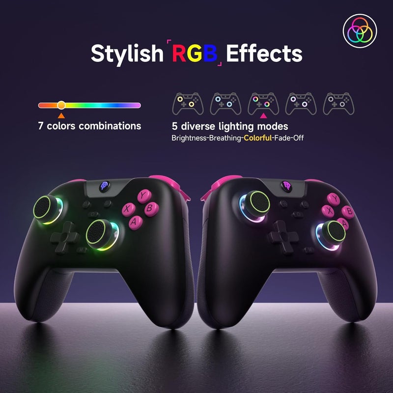 EasySMX X05 Pro Wireless PC Controller with Dual-Stage Vibration Triggers, 2 Programmable Buttons, Hall Joysticks, 1200mAh Battery, 1000Hz Polling Rate Gaming Controller for PC/Switch/Android/iOS with Silent Buttons (Black Rose Red) - Image 2